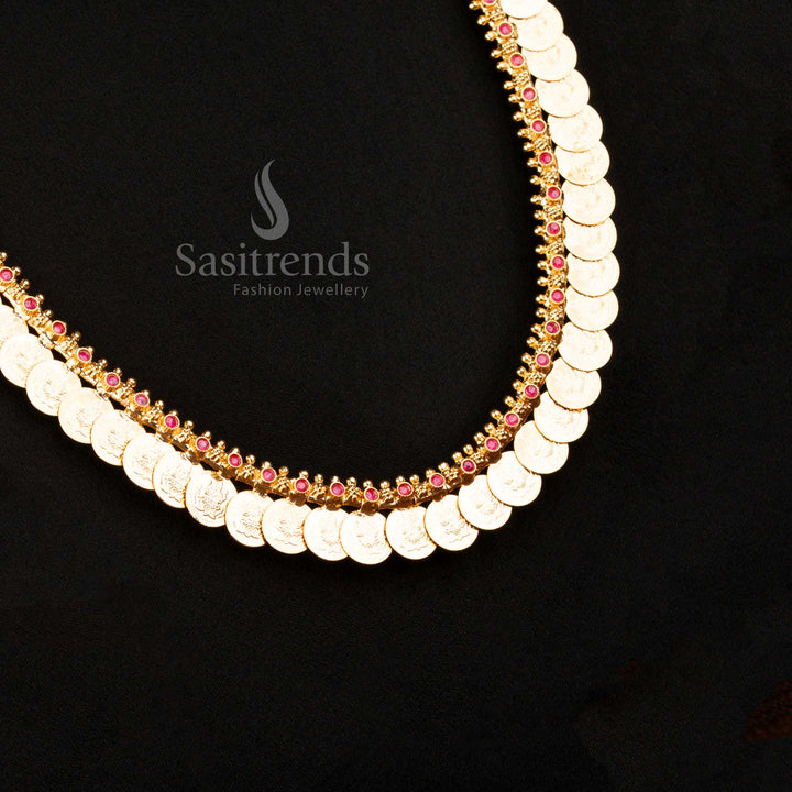 Guaranteed One Gram Micro gold Plated AD Stone Long lakshmi Coin Necklace - Sasitrends