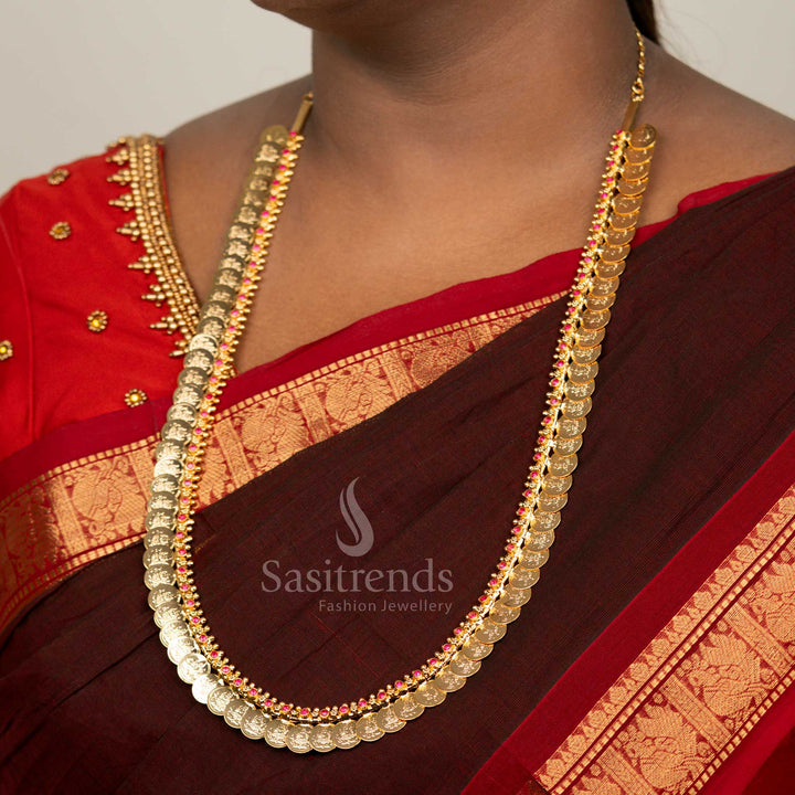 Traditional Onam Kerala Micro Gold Plated Lakshmi Coin Long Ad Necklace Real Gold Look - Sasitrends