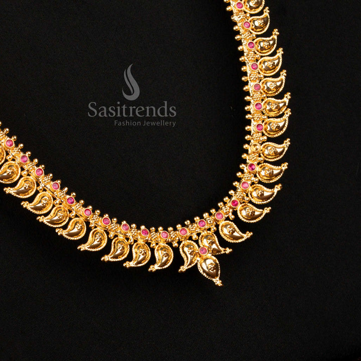 Guaranteed One Gram Micro gold Plated AD Stone Long Mango Necklace - Sasitrends