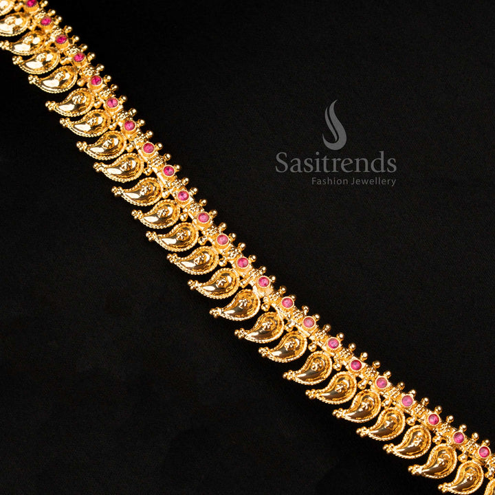 Guaranteed One Gram Micro gold Plated AD Stone Long Mango Necklace - Sasitrends