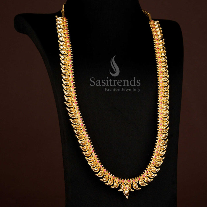 Guaranteed One Gram Micro gold Plated AD Stone Long Mango Necklace - Sasitrends