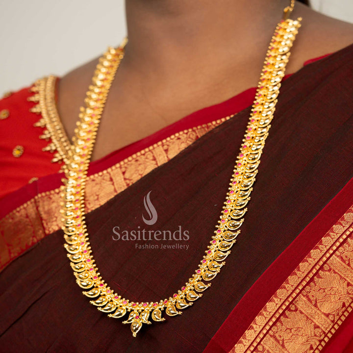 Traditional Onam Kerala Style Micro Gold Plated Mango Long Necklace - Sasitrends