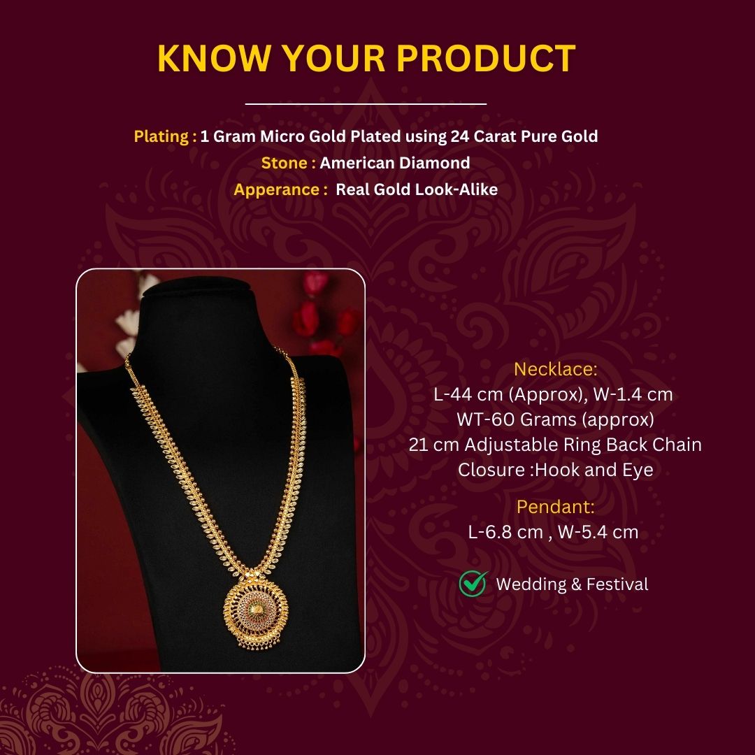 Micro Gold Plated Long Haram Necklace Measurement Image - Sasitrends