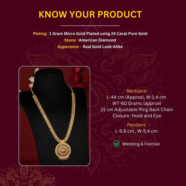Micro Gold Plated Long Haram Necklace Measurement Image - Sasitrends