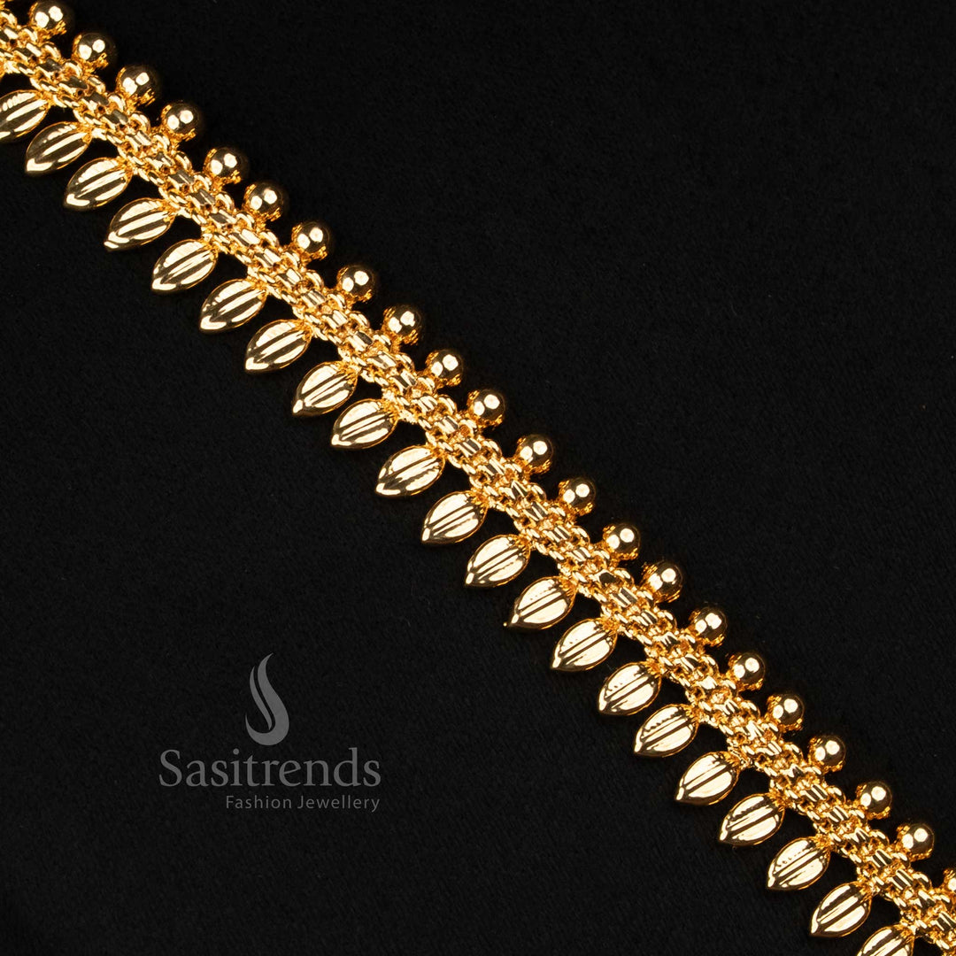 AD-studded Lakshmi haram necklace with festive charm, micro gold plating and nature-inspired leaf patterns – A vibrant pick for celebratory occasions – Sasitrends