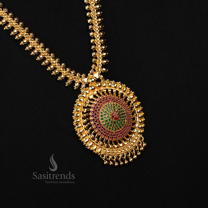 Traditional One Gram Gold Necklace with Round Stone Pendant – Guaranteed Finish - Sasitrends