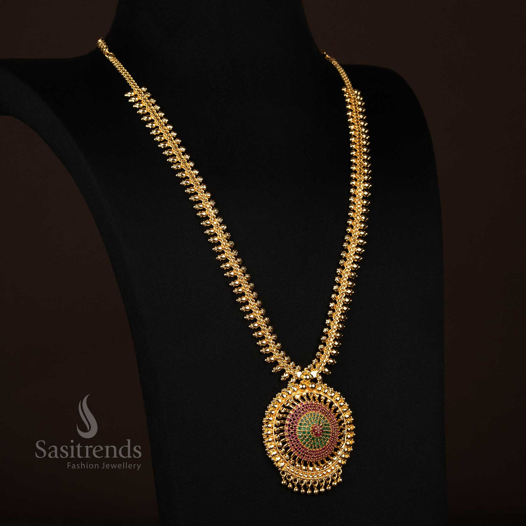 Micro Gold Plated Ruby Green Long Necklace with Spiral Pendant – Using 24 Carat Pure Gold - Sasitrends