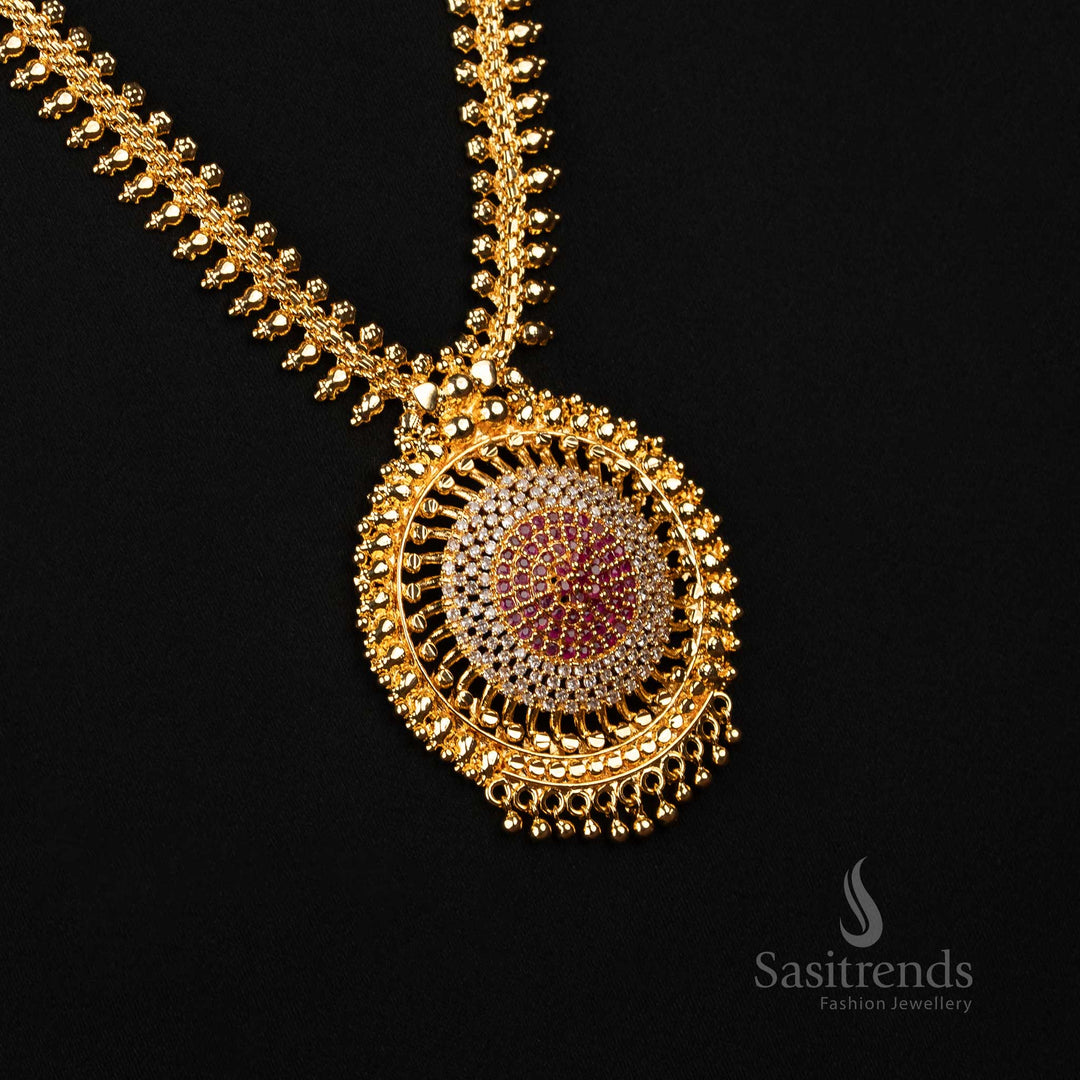 Micro Gold Plated white Ruby  Long Necklace with Spiral Pendant – Using 24 Carat Pure Gold - Sasitrends