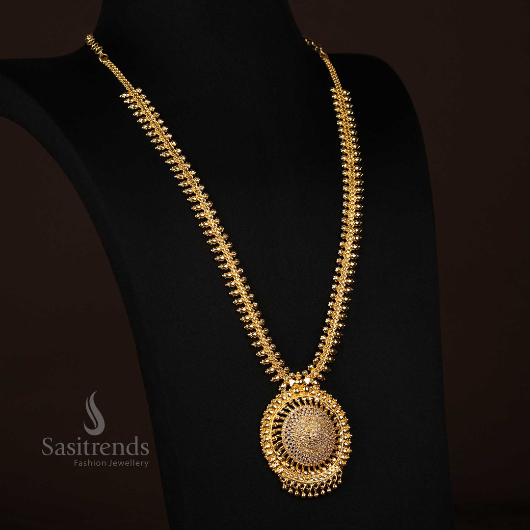 Full White Traditional One Gram Gold Necklace with Round Stone Pendant – Guaranteed Finish - Sasitrends