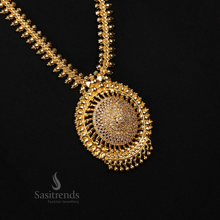 Full White Traditional One Gram Gold Necklace with Round Stone Pendant – Guaranteed Finish - Sasitrends