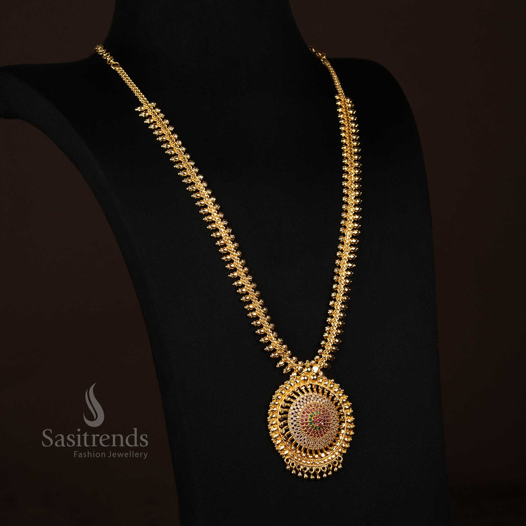 Multi Traditional One Gram Gold Necklace with Round Stone Pendant – Guaranteed Finish - Sasitrends