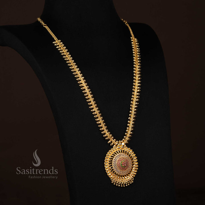 Multi Traditional One Gram Gold Necklace with Round Stone Pendant – Guaranteed Finish - Sasitrends