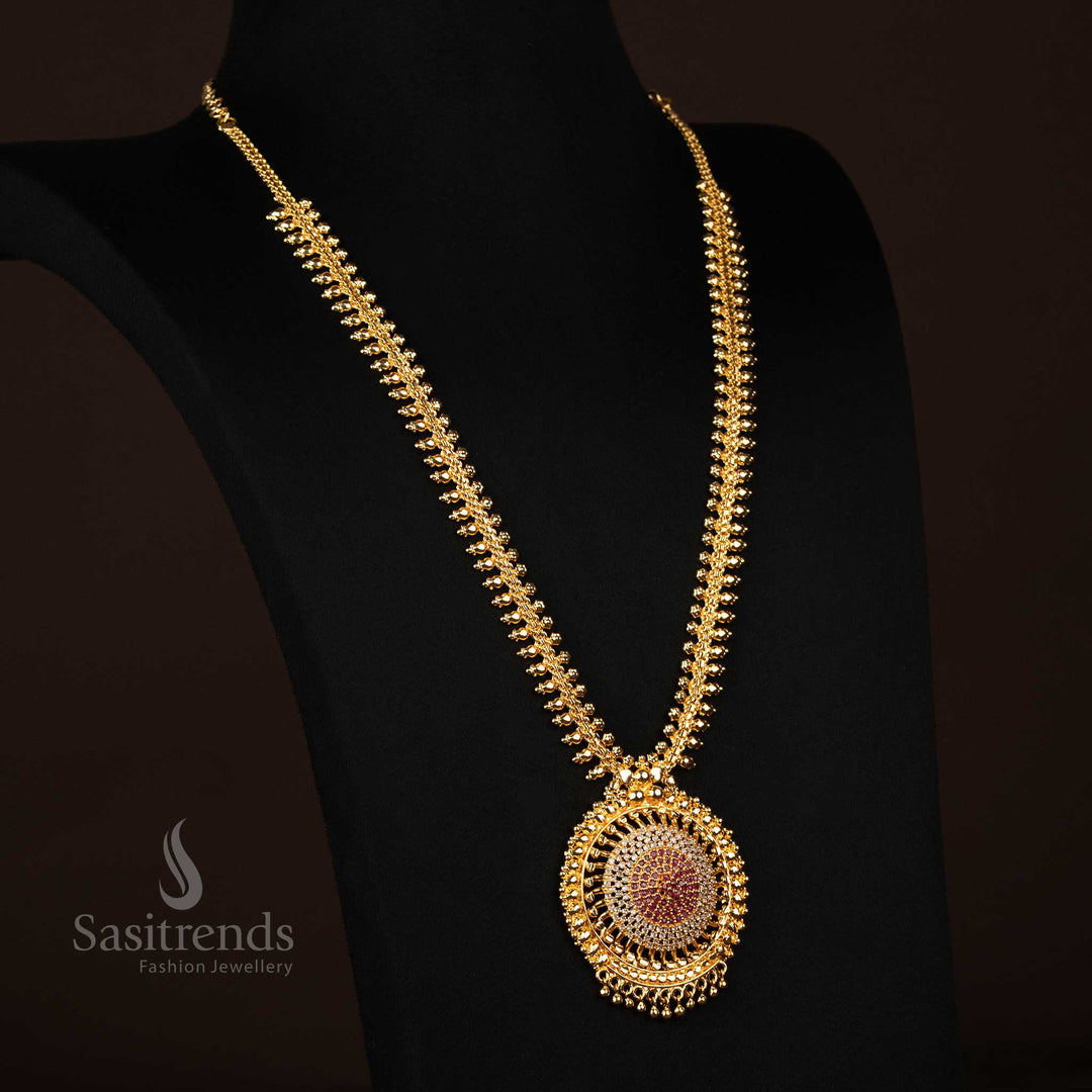 White Ruby Amazing Traditional One Gram Gold Necklace with Round Stone Pendant – Guaranteed Finish - Sasitrends