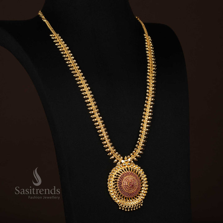 Ruby Gorgeous Traditional One Gram Gold Necklace with Round Stone Pendant – Guaranteed Finish - Sasitrends