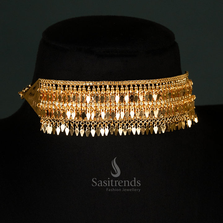 Traditional wear Kerala Style One Gram Micro Gold Plated Elakka Thali Three Line Choker - Sasitrends