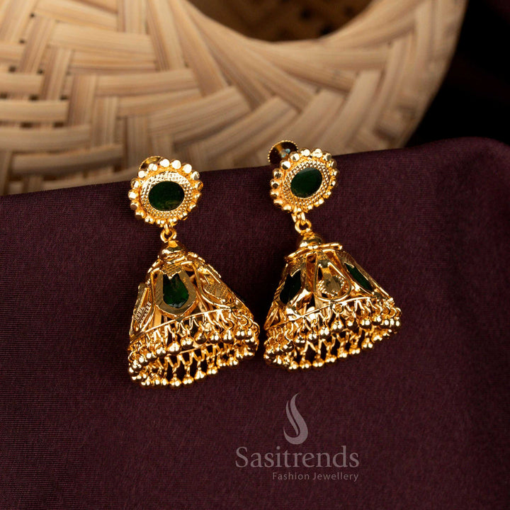 Guaranteed One Gram Micro Gold Plated 4 Katta Jhumka Nagapadam Palakka Earrings | Kerala Tradition