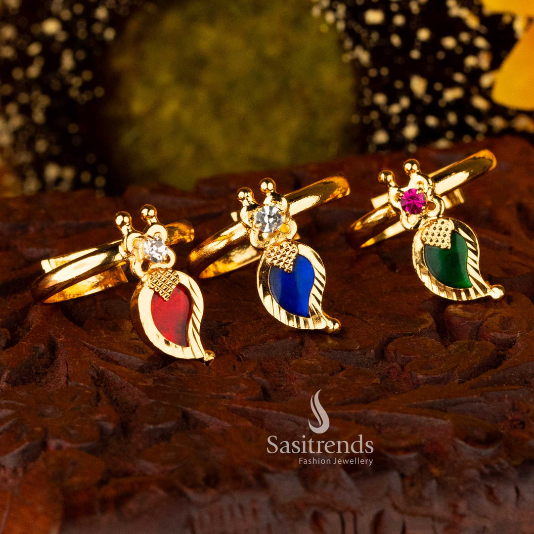 Front view of Sasitrends Kerala mango palakka rings in green, red, and blue - Sasitrends