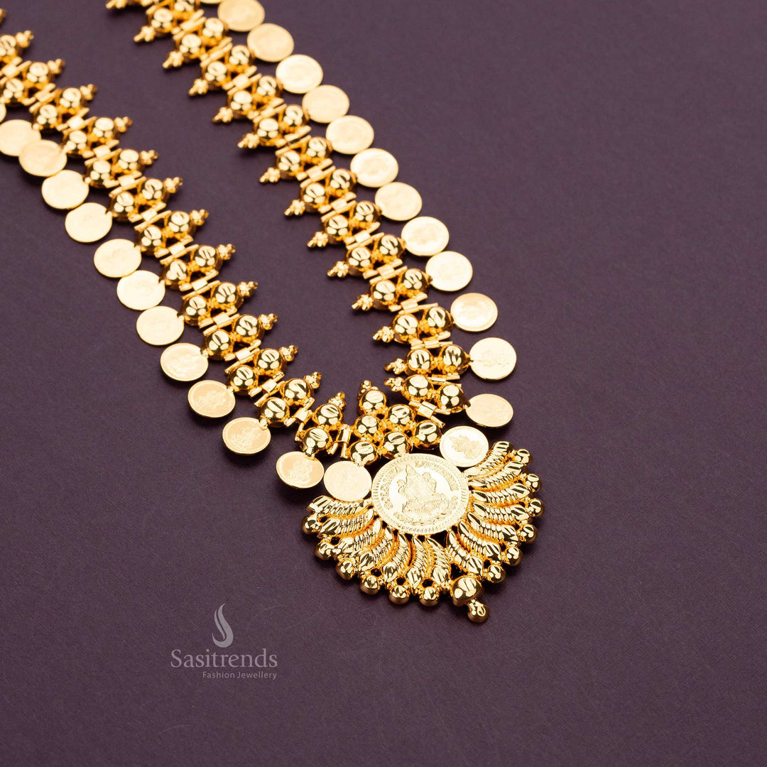 Guaranteed micro gold plated lakshmi coin pendant long haram necklace sasitrends