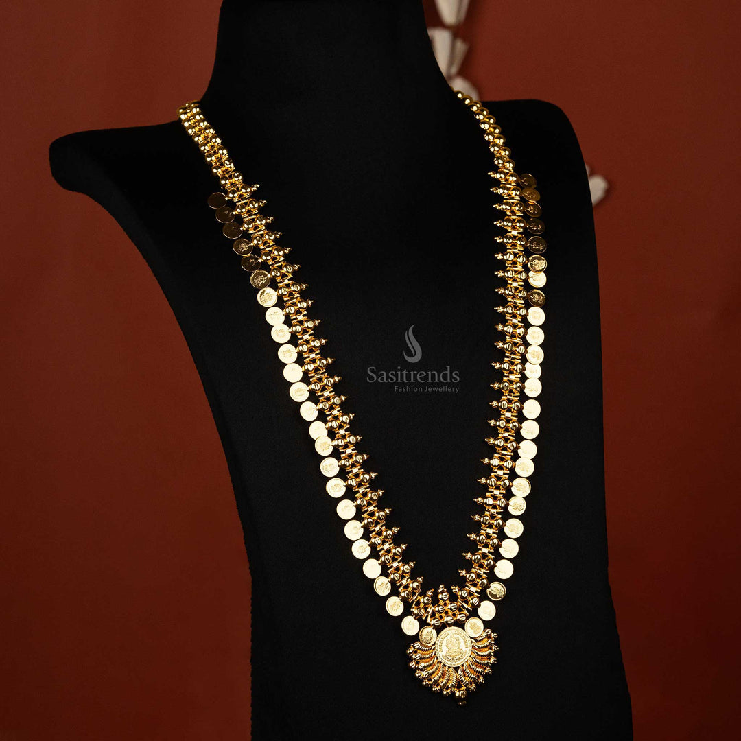 Two-line micro gold-plated Lakshmi Kasu Coin necklace with Lakshmi pendant