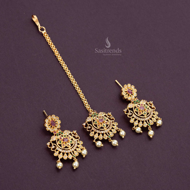 Traditional Floral Design American Diamond Necklace Combo Set Design Sasitrends