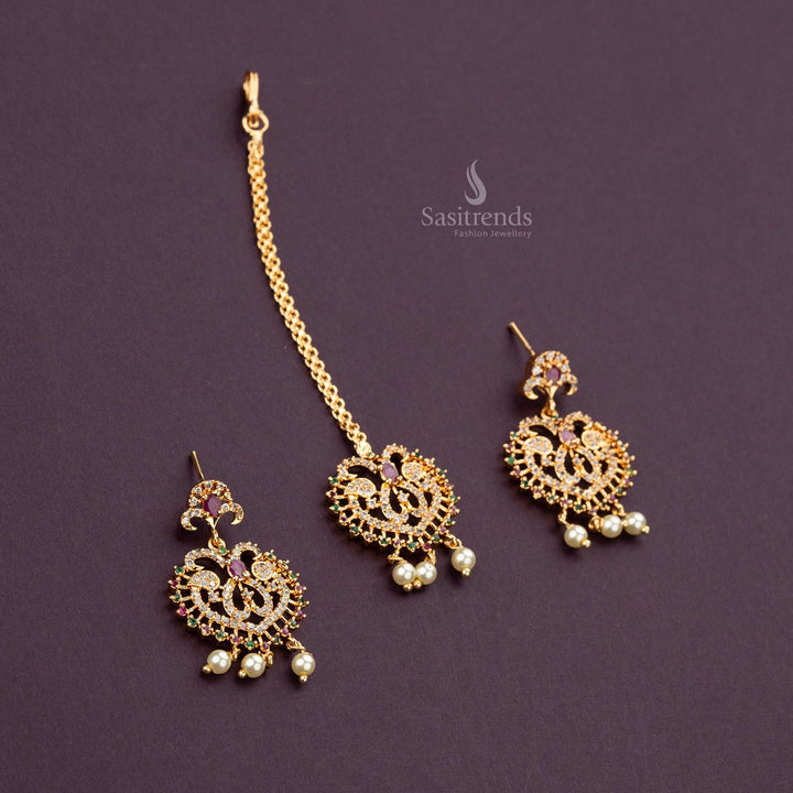 Traditional Long and Short Necklace Set with Peacock Motif Design