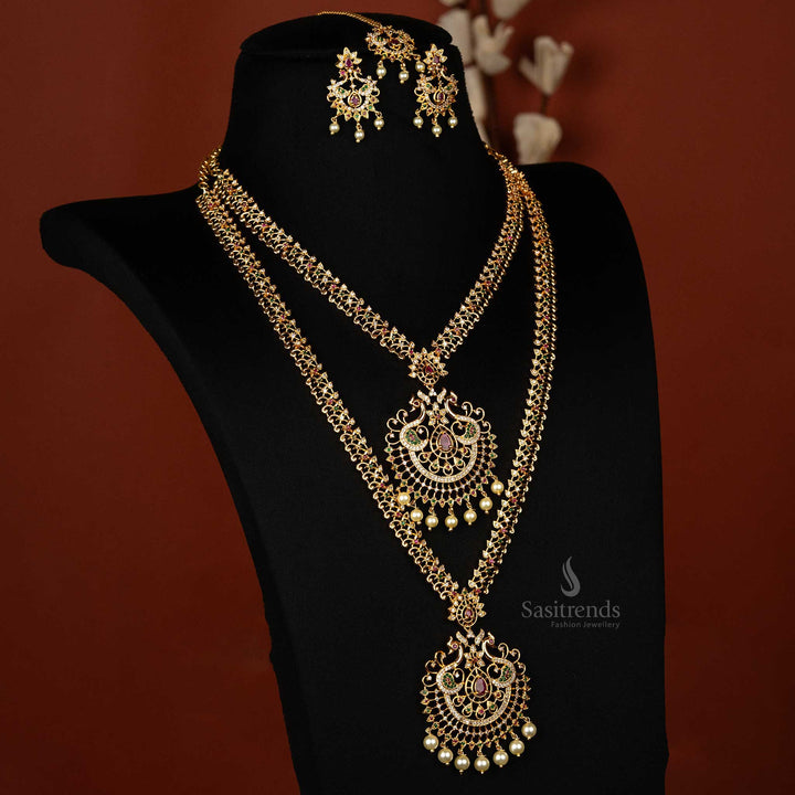Traditional Micro Gold Plated Necklace Set with Tikka Design