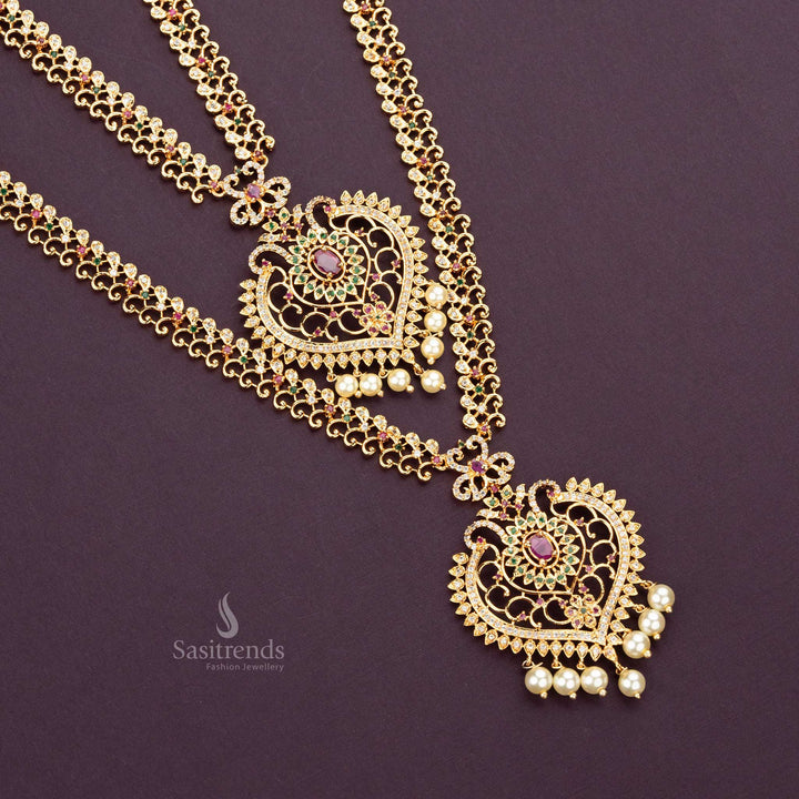 Traditional Micro Gold Plated Floral American Diamond Necklace Combo Jewellery Set Sasitrends