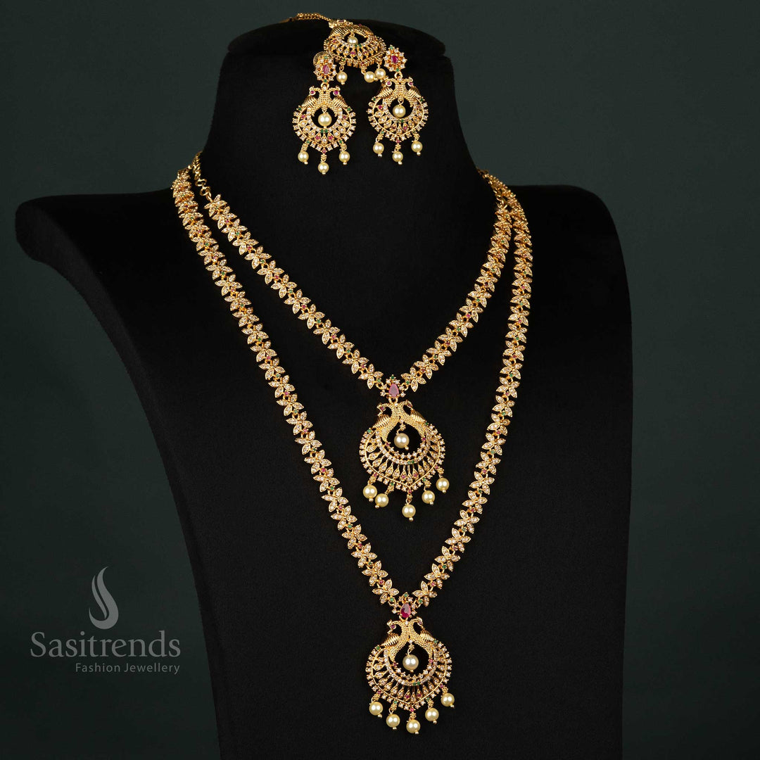 American Diamond Micro Gold Plated Peacock Floral Necklace Set – Sasitrends
