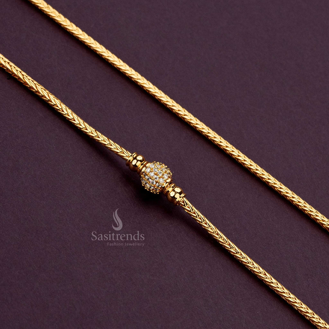 Elegant white AD stone gold-plated one ball mugappu chain for traditional wear - Sasitrends