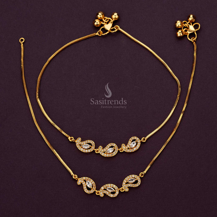 One Gram Micro Gold-Plated white AD Stone Anklets for Traditional and Casual Wear - Sasitrends