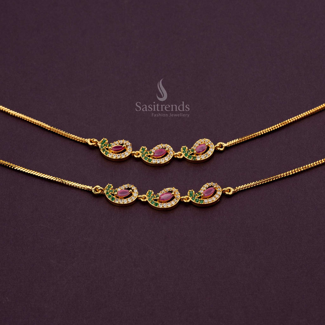 One Gram Micro Gold-Plated Multi AD Stone Anklets for Traditional and Casual Wear - Sasitrends