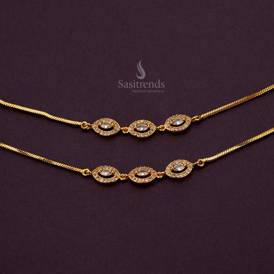 Trendy oval design of the Micro Gold Plated White AD stone Anklets - Sasitrends