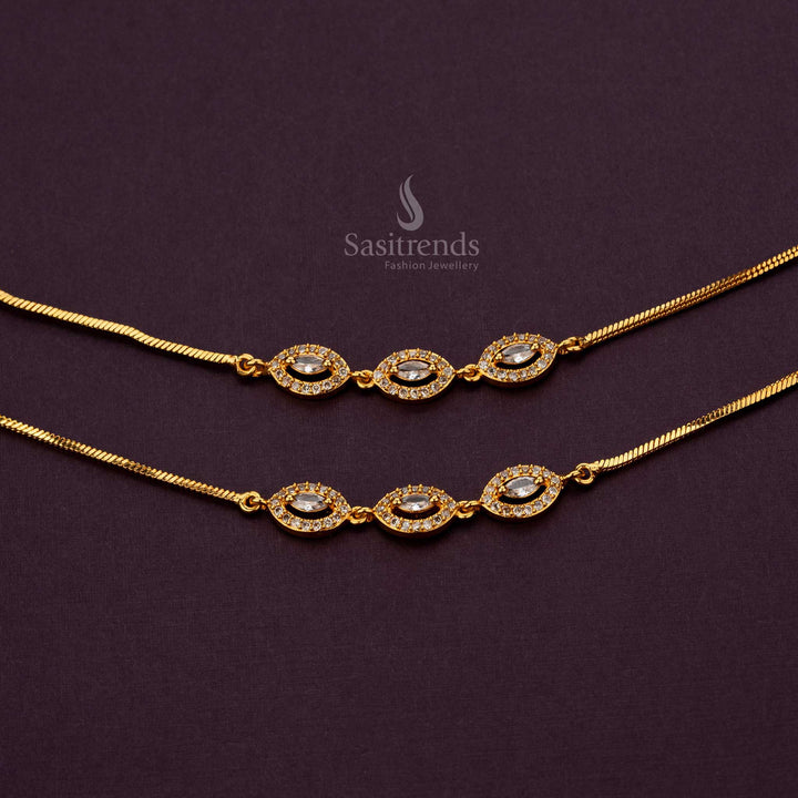 Trendy oval design of the Micro Gold Plated White AD stone Anklets - Sasitrends