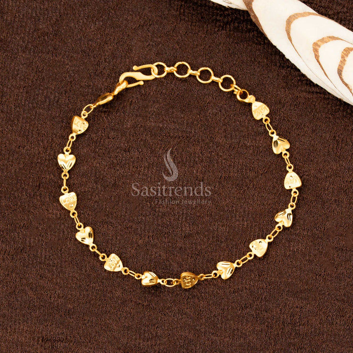 A charming 1 Gram Micro Gold Plated Bracelet featuring a dazzling heart-shaped pendant, perfect for elegant teens - Sasitrends