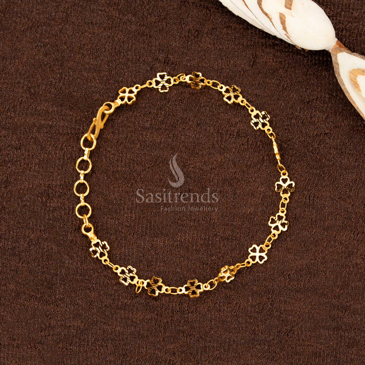A lotus-inspired bracelet with ornate micro gold plating, ideal for adding a touch of divine beauty - Sasitrends