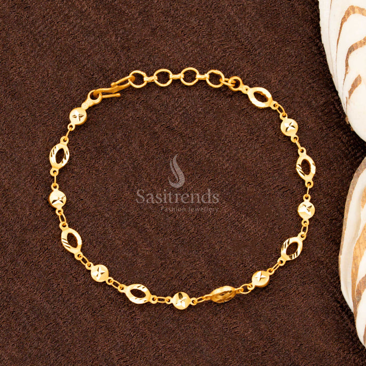 A modern yet celestial oval bracelet, reflecting golden brilliance, perfect for trendsetters - Sasitrends
