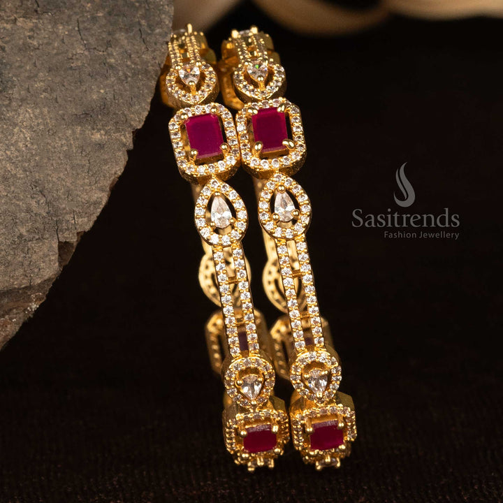 Elegant American Diamond bangles with micro gold plated finish, square-cut stones, and luxurious sparkle, look like real gold - Sasitrends