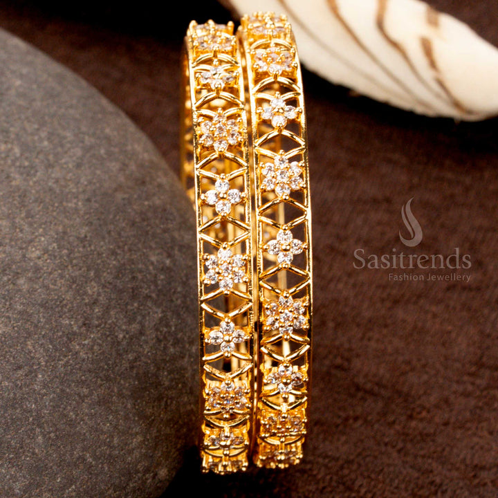 High-Quality Micro Gold Plated Floral Bangles with Open Criss-Cross Design – Sasitrends