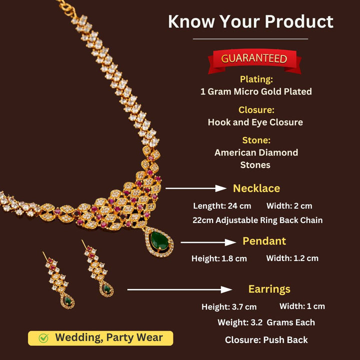 American diamond micro gold plated jewellery sets measurement image - Sasitrends