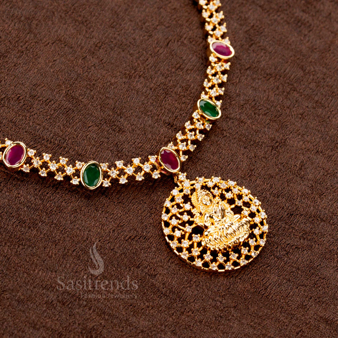 American Diamond Jewellery Set with Lakshmi Pendant and Multi Stones - Sasitrends