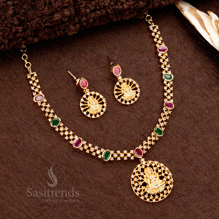 Gorgeous One Gram Micro Gold Plated Guaranteed American Diamond Necklace Jewellery Set - Sasitrends