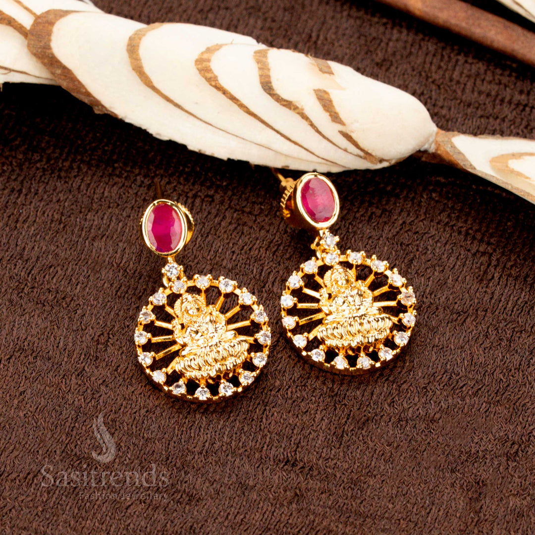 Gold Plated Lakshmi Devi Pendant Necklace Set with Earrings - Sasitrends