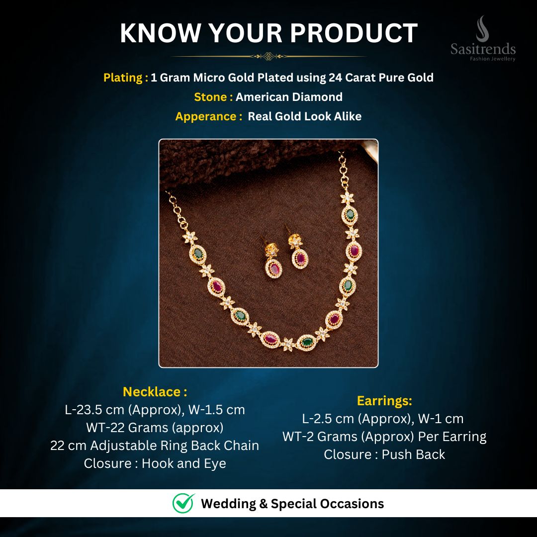 Micro Gold plated Necklace Jewellery Set Measurement Image - Sasitrends
