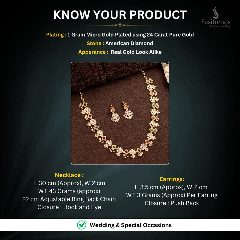 Micro Gold plated AD Necklace Jewellery Set Measurement Image - Sasitrends