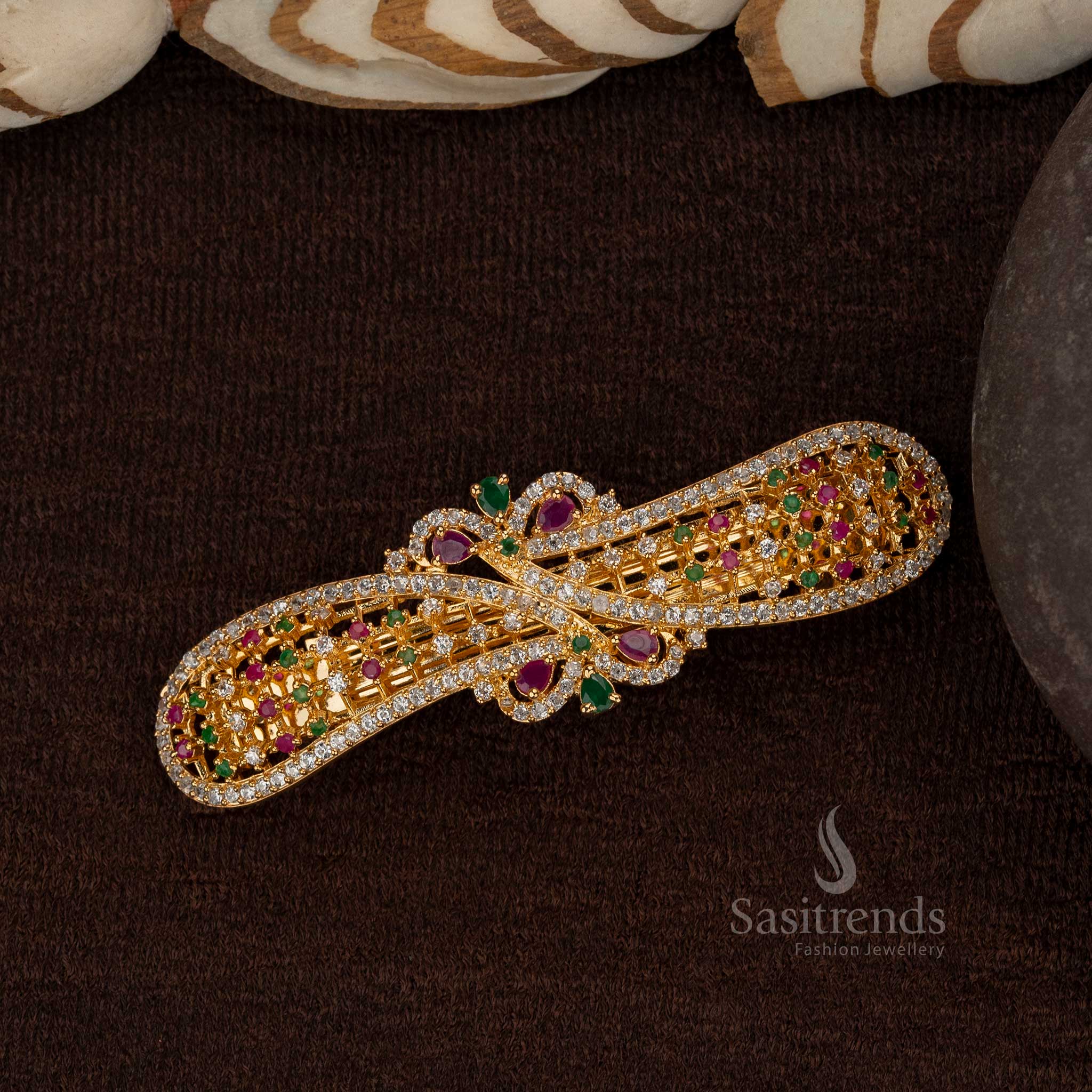 NEW HAIR ACCESSORIES:Hair clip with faux diamonds on gold tone elaborated design Large Sparkle Rhinestone Flower Hair Clip - Non-Slip Gold  main image 4