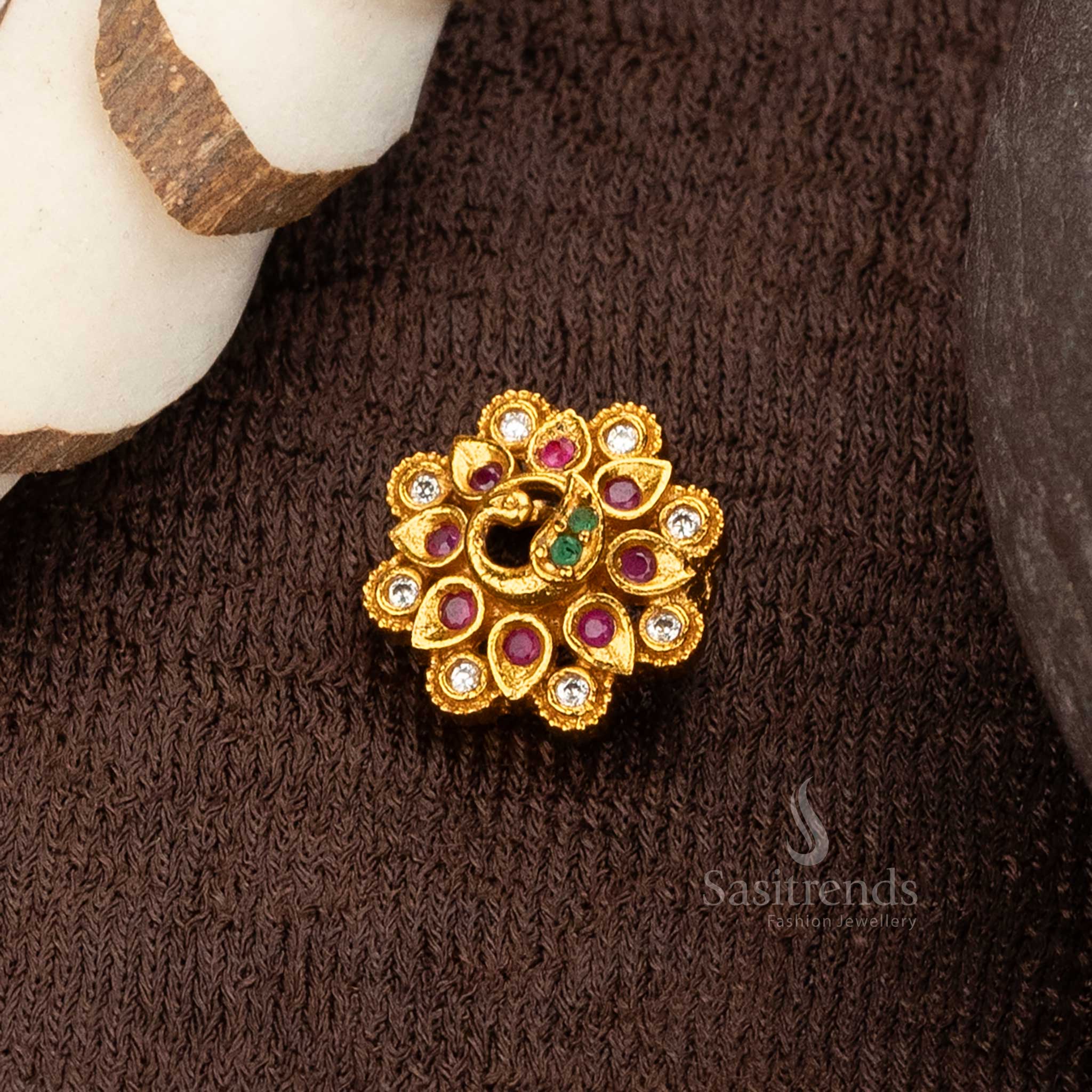 Elegant Premium Temple Matte Gold Plated Peacock Non-Piercing Nose Pin for  Bridal and Wedding Sasitrends