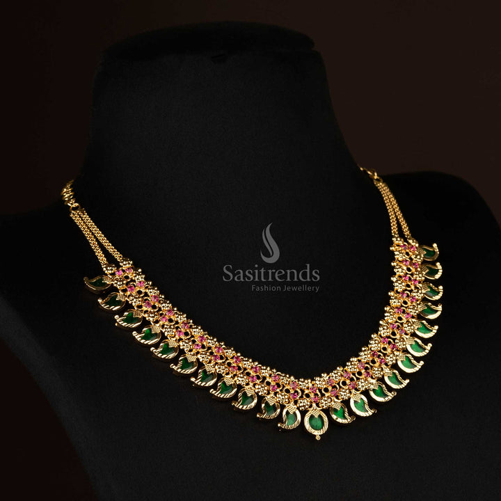 Gorgeous Mango Palakka Necklace Micro Gold-Plated Festival Necklace With Green Accents - Sasitrends