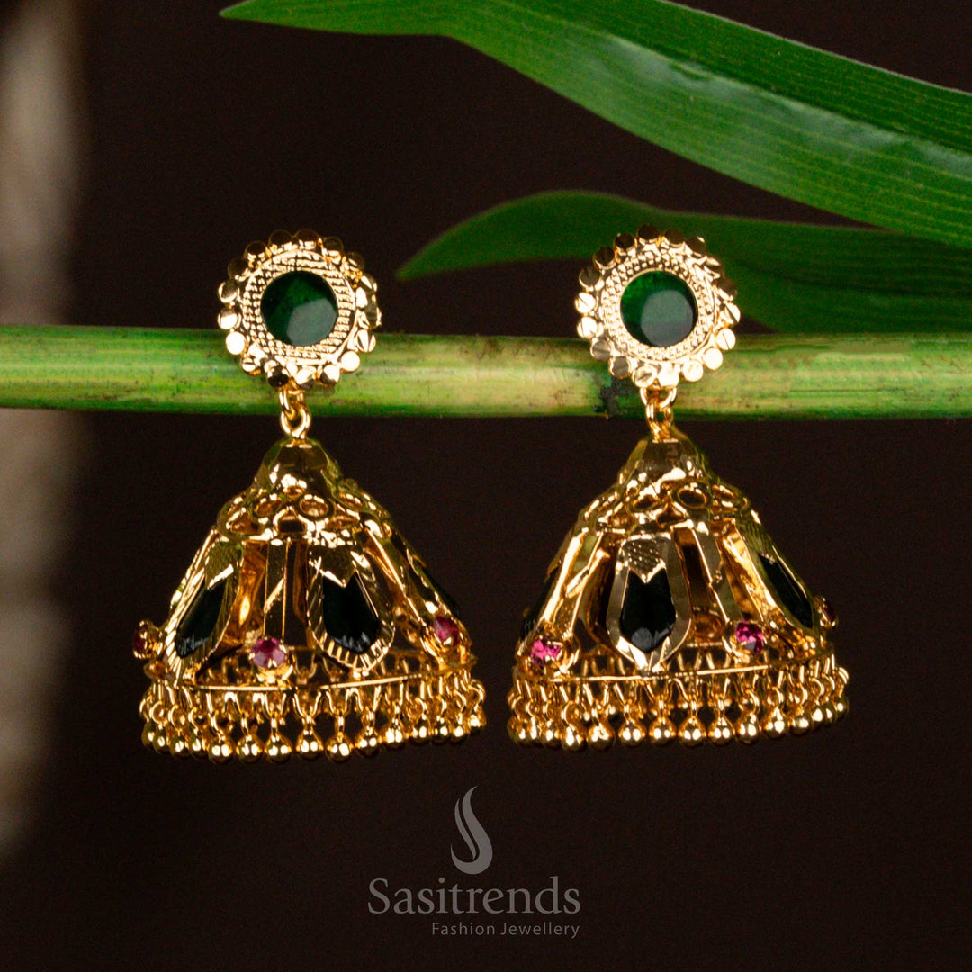 Temple wear 5 Katta Nagapadam Palakka Jhumka earrings, designed with AD stone embellishments – Sasitrends