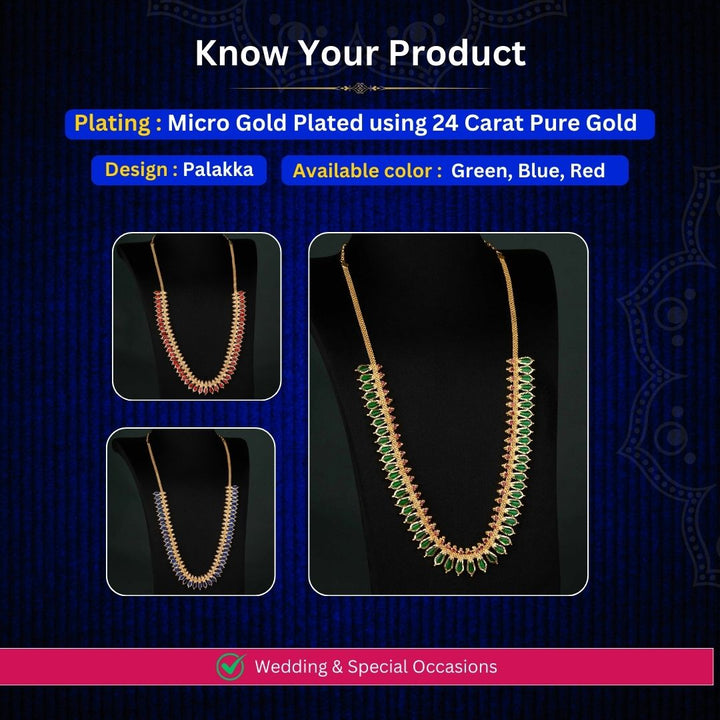 Micro gold plated palakka Nagapadam long necklace measurement image - Sasitrends