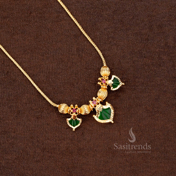 Traditional Kerala-Style One Gram Micro Gold Plated Palakka Necklace with Beaded Design & AD Stones – Traditional & Festive Wear - Sasitrends